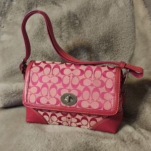 Coach Pink Signature Canvas Shoulder Bag with Turn-Lock 2009